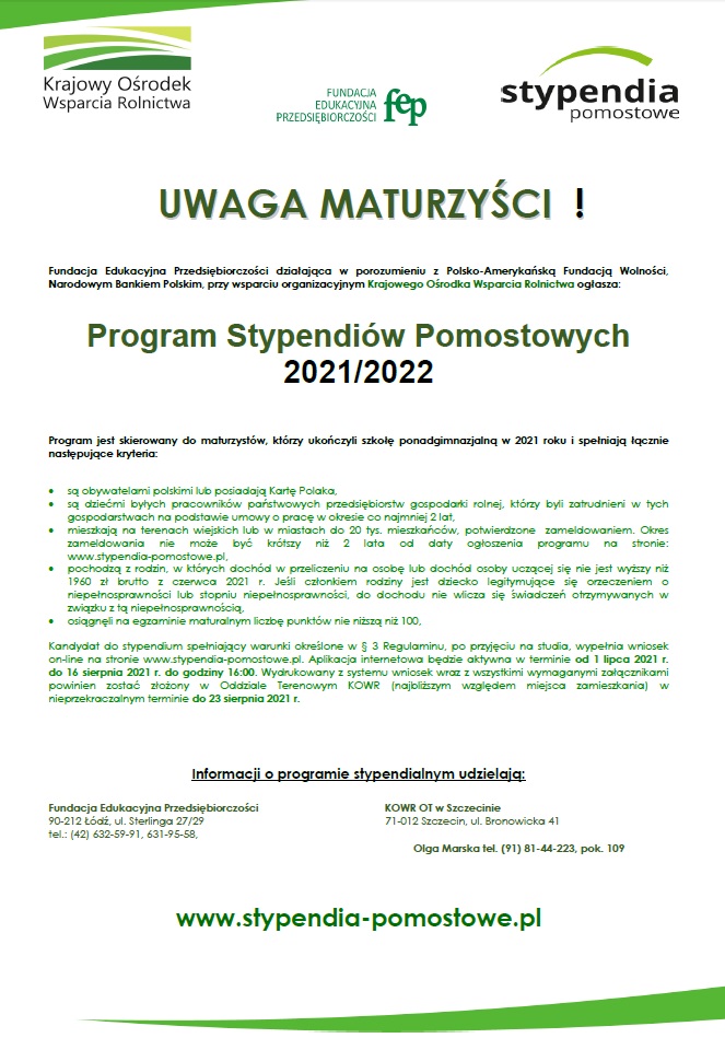 Plakat - Stypendia pomostowe